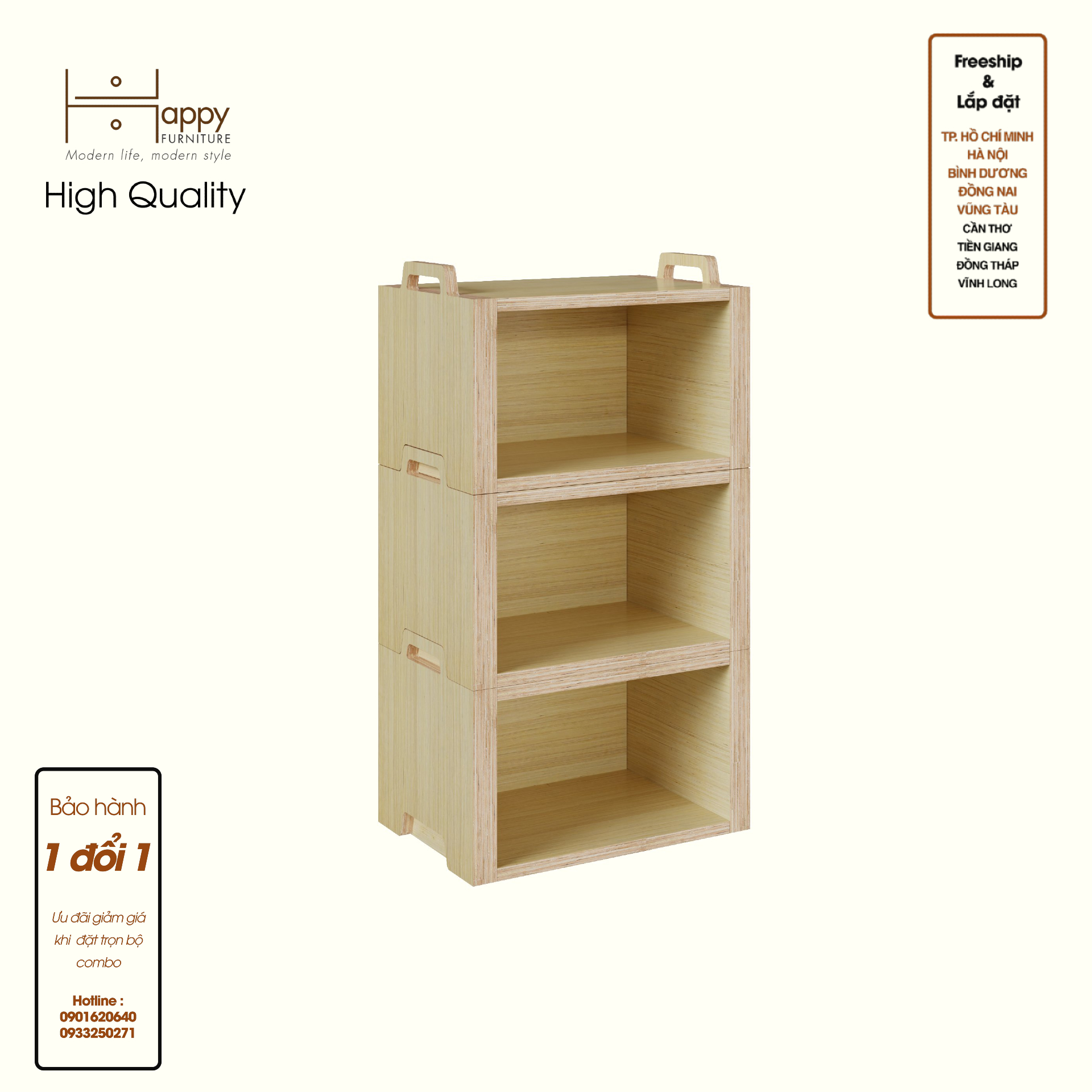 HAPPY FURNITURE , Gỗ tự nhiên , Thùng lưu trữ 3 tầng gỗ Plywood - GAMOR , TLT_020 , 45cm x 30cm x 82cm DxRxC