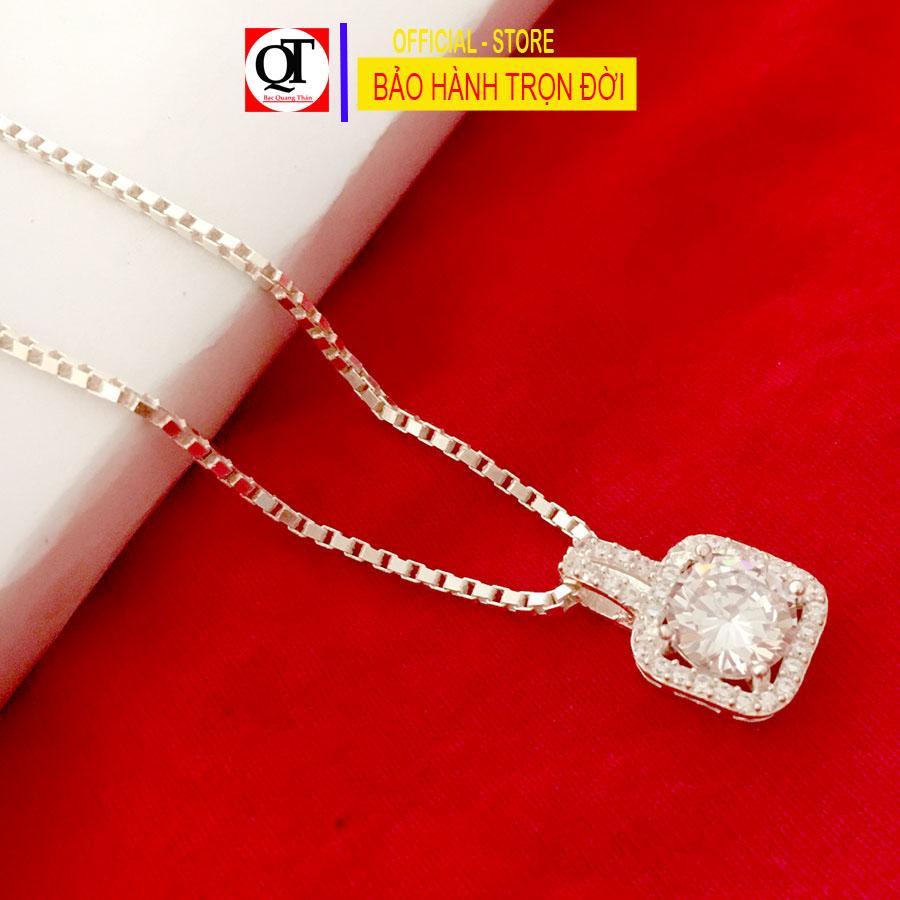 Mặt dây chuyền nữ mặt vuông đính đá kim cương nhân tạo 8 ly chất liệu bạc ta Bạc Quang Thản - KQTBTS39QH