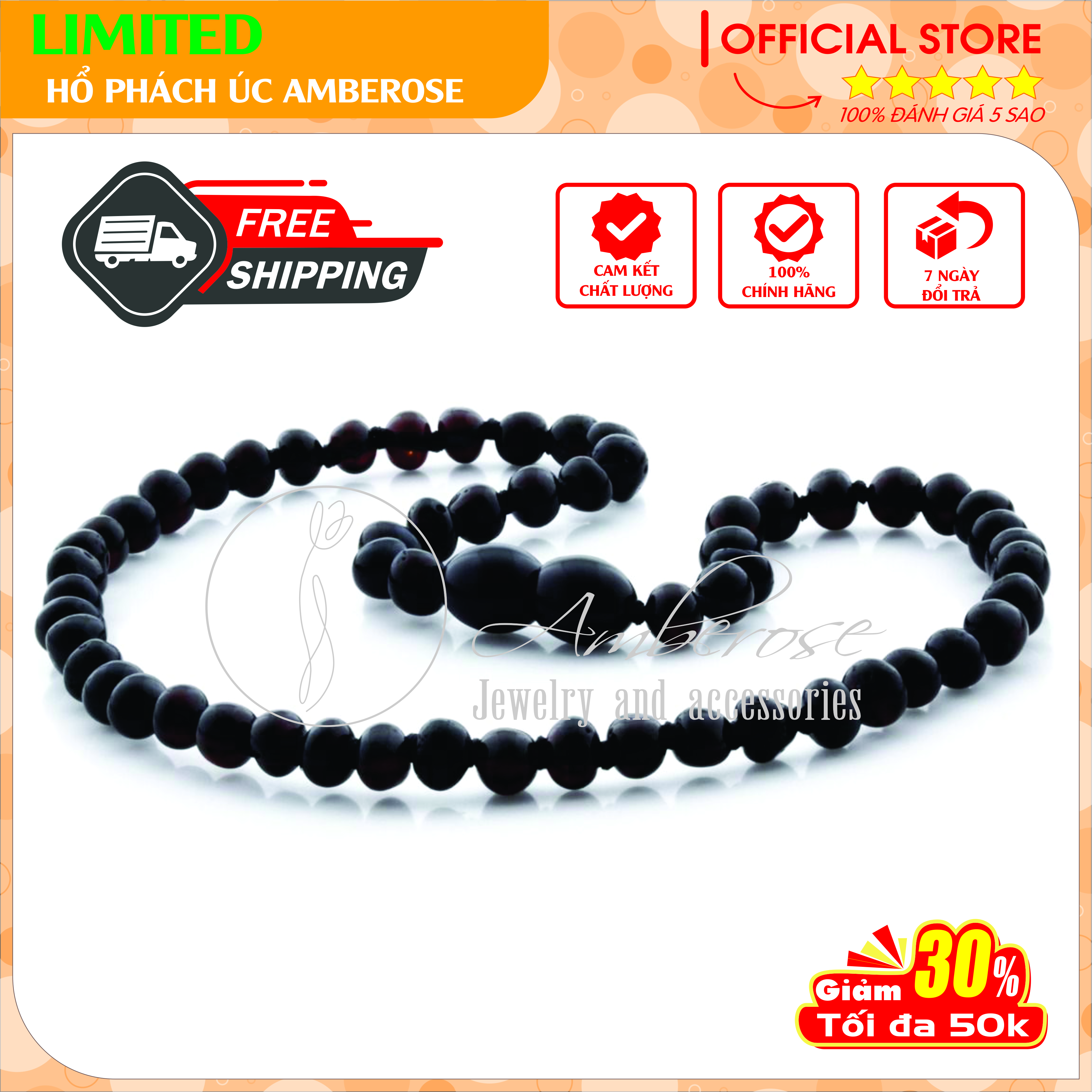 Vòng Cổ Hổ Phách Amber Úc Cho Bé 0 - 10 tuổi VCABM1MD