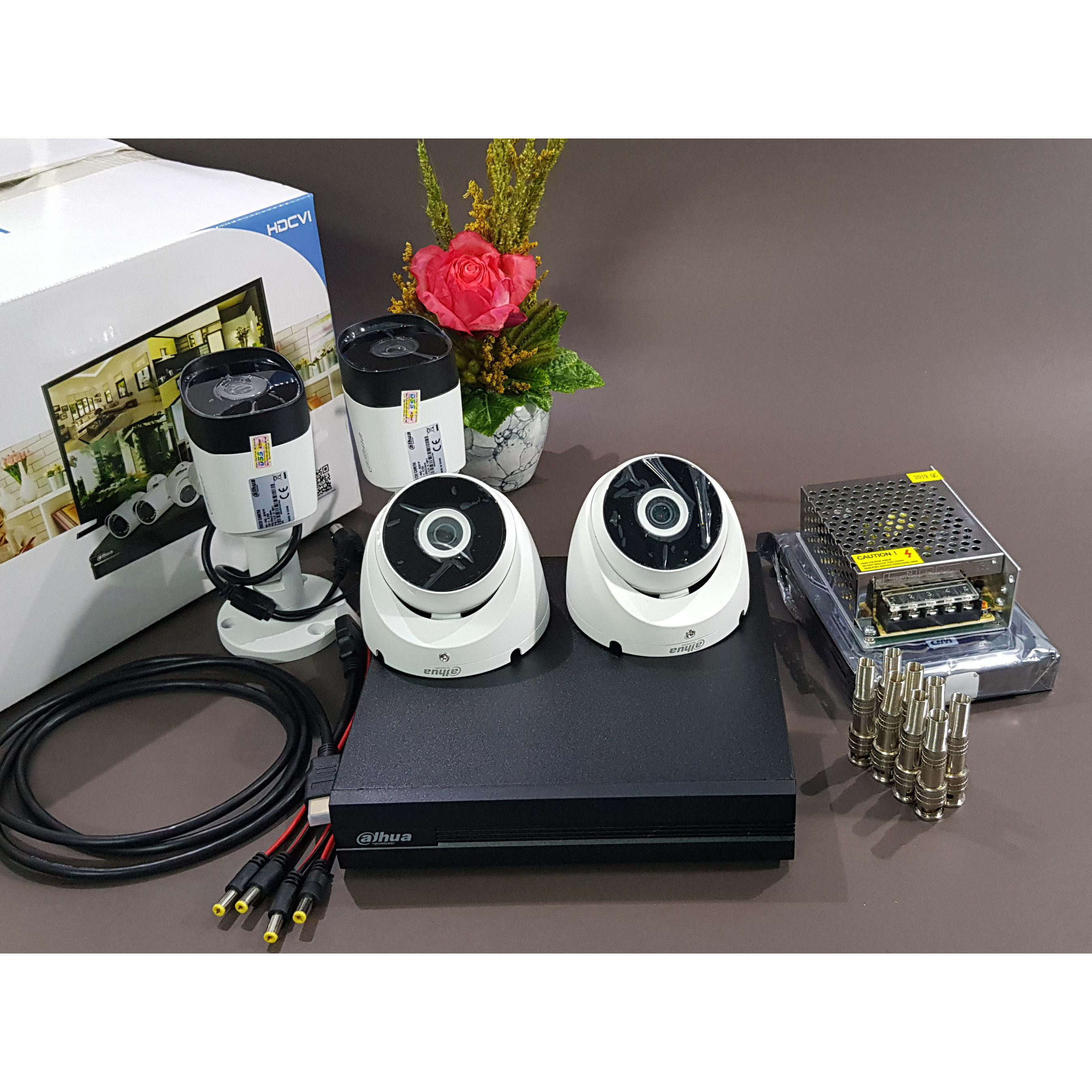 Bộ KIT Camera Dahua CVI vỏ nhựa: 1 đầu ghi + 2 mắt thân trụ + 2 mắt gắn trần Hàng chính hãng