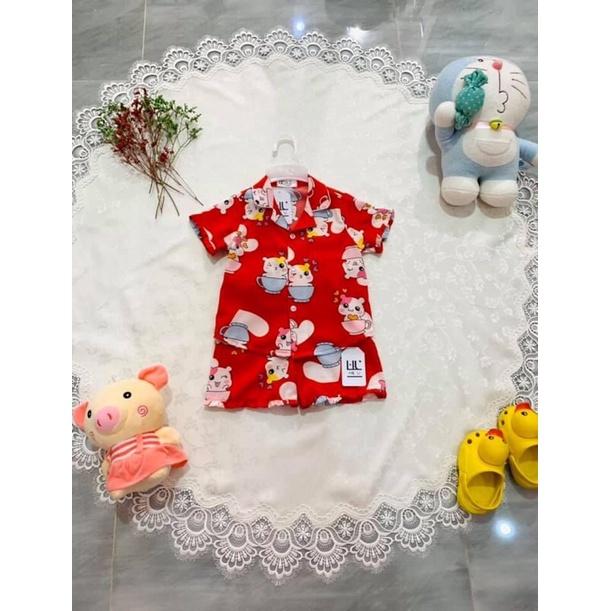 Bộ pijama lụa mịn ngắn bèo H&amp;U cho bé từ 10-18 kí