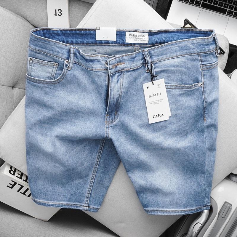 Quần short jean nam xuất khẩu xanh bạc cao cấp ôm dáng co giãn
