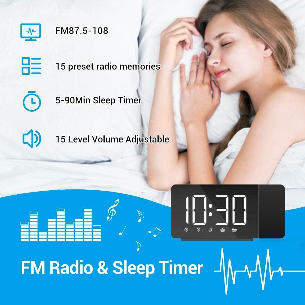 Đồng hồ báo thức, đồng hồ báo thức với màn hình LED FM Phép chiếu điện tử 7.4 'Màn hình lớn và đồng hồ 2 đồng hồ báo thức với tiếng rít quay 360 °