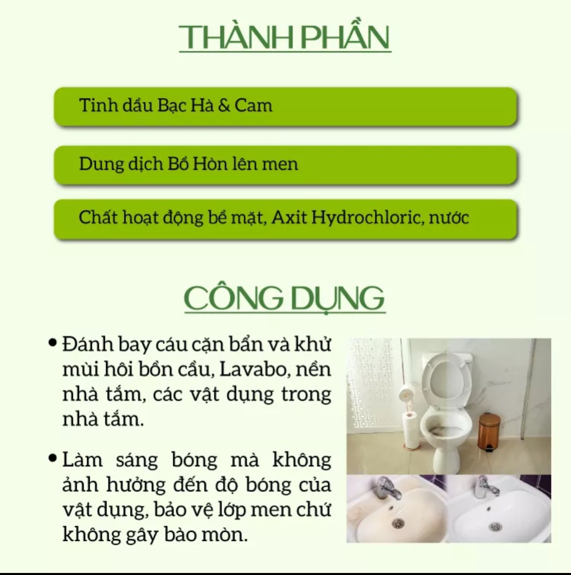 Nước tẩy rửa bồn cầu cao cấp Ecocare tinh dầu Bạc Hà & Cam 1L - Tẩy sạch vết ố vàng, diệt vi khuẩn, khử mùi