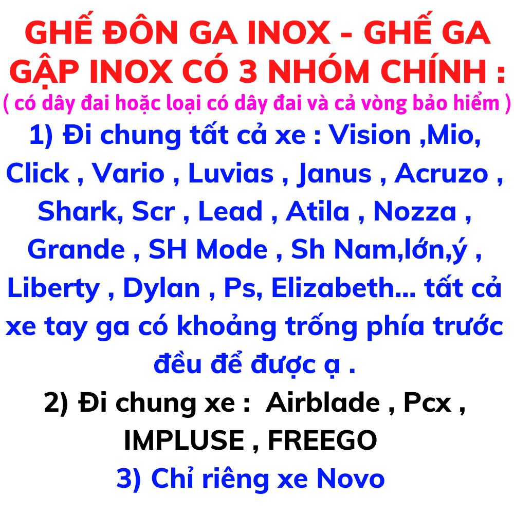 Ghế đôn ga inox yên nhựa có nệm , có dây đai cho bé từ 2-8 tuổi