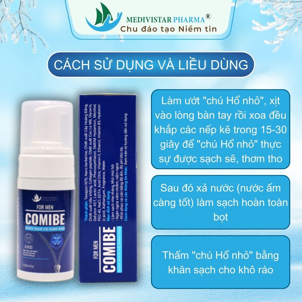 Dung dịch vệ sinh nam Comibe làm sạch và thơm 24h hỗ trợ giảm ngứa, phòng ngừa viêm nhiễm vùng da nhạy cảm, Lọ 100ml