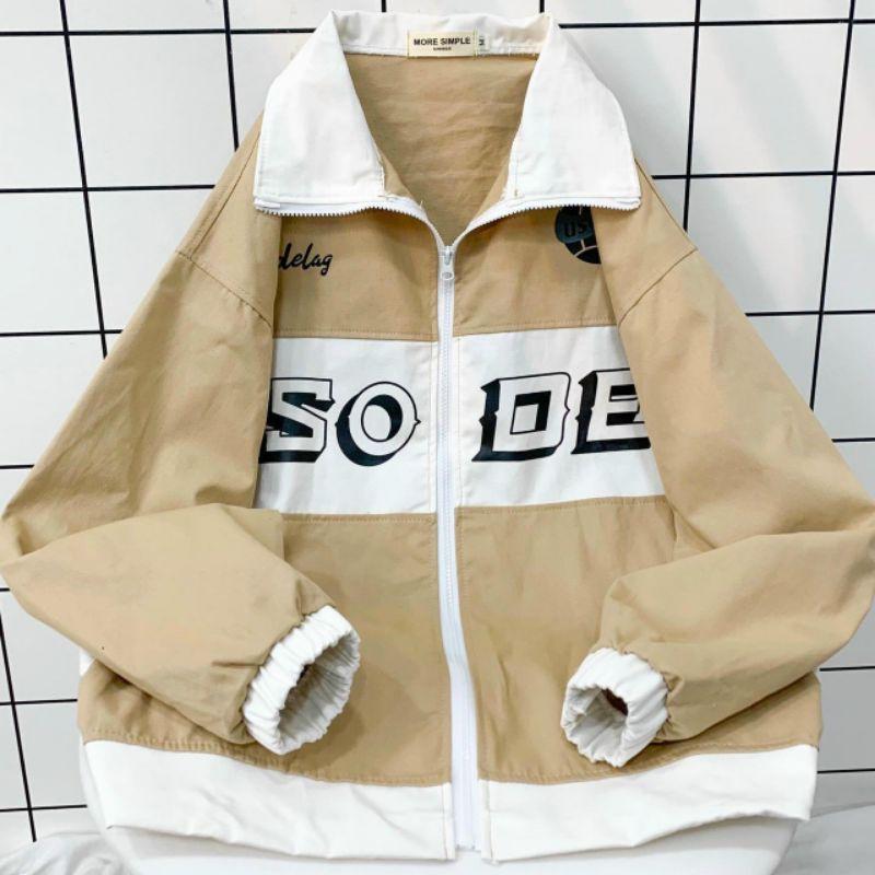 Áo khoác kaki USODEL _ Mẫu Áo kaki jacket túi hộp kéo zip in chữ phối màu unisex nam nữ thời trang mới phong cách hàn