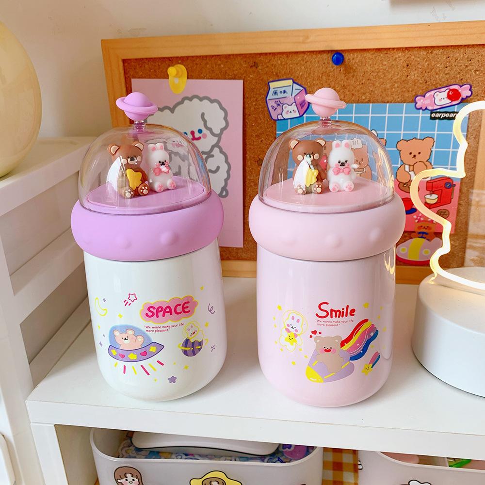 Ins Hoạt Hình Dễ Thương Kawaii Bình Giữ Nhiệt Thép Không Gỉ 304 Gấu Khủng Long Kid Sinh Viên Cách Nhiệt Tumbler 350Ml Chân Không Bình