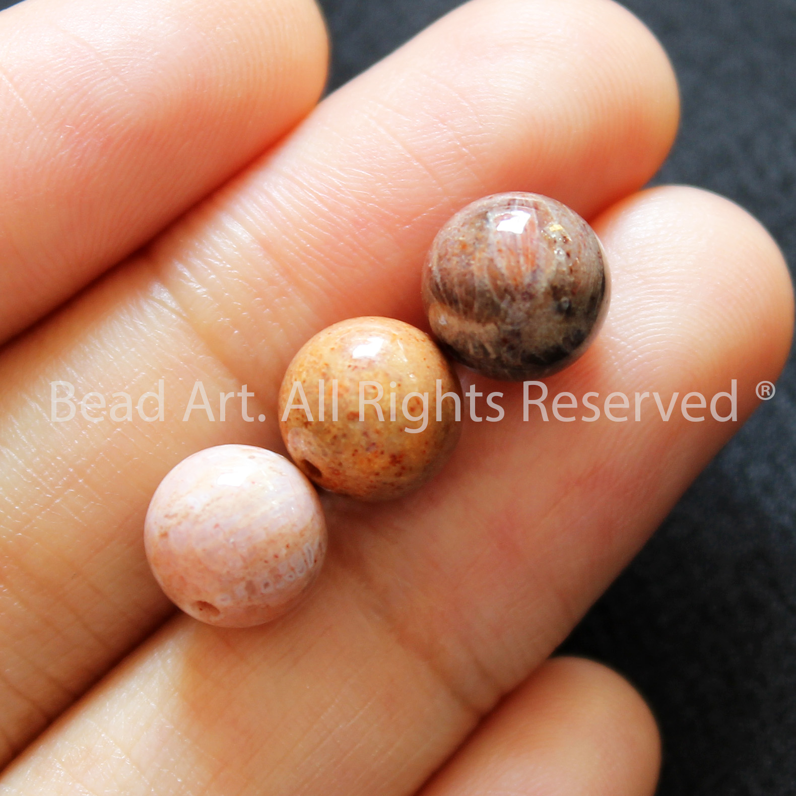 [1 Hạt/3 Hạt] 8MM Đá San Hô Hoá Thạch, Fossil Coral Tự Nhiên Loại A Màu Xám Vàng, Vòng Tay Phong Thuỷ, Chuỗi Hạt - Bead Art