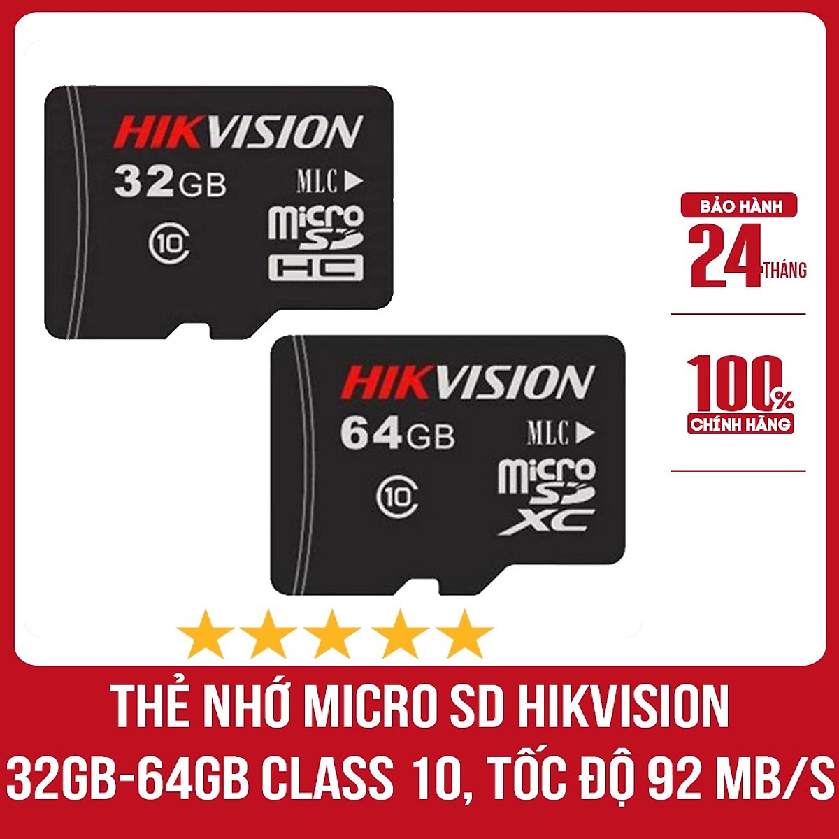 Thẻ nhớ chuyên camera Mirco SD HIKVISION 64G - 32GB - 92MB/s, chuyên ghi hình cho camera, máy ảnh, ... Hàng nhập khẩu