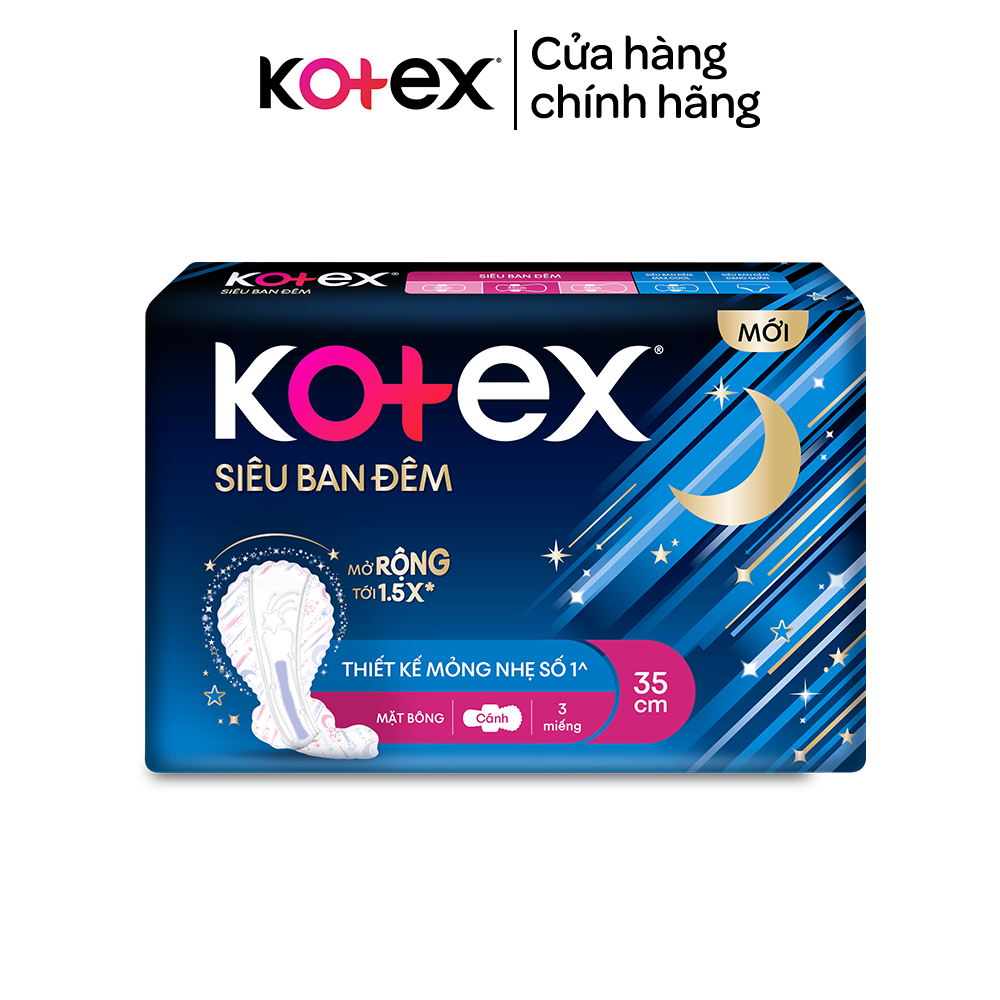 Combo 4 gói băng vệ sinh Kotex ban đêm mặt lưới 8 miếng 35 cm siêu mỏng cánh