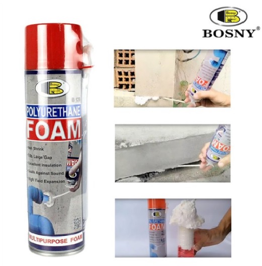 Chai keo bọt xốp cách nhiệt, chai keo bọt nở cách âm, cách nhiệt Polyurethane Foam (gọi tắt PU Foam)- Bosny B129 - Nhập khẩu Thái Lan- 500cc