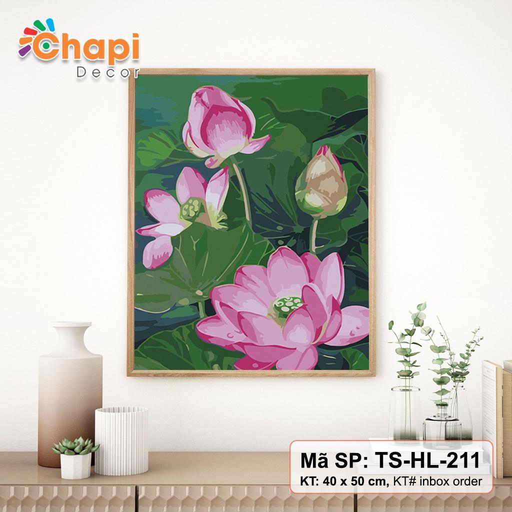 Tranh tô màu số hóa Chapi Hoa Sen KT 40x50 cm đã căng khung, Có dầu bóng