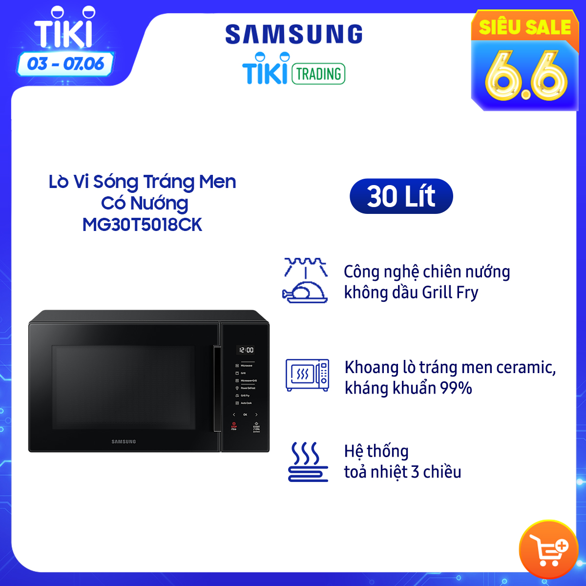 Lò Vi Sóng Tráng Men Samsung Có Nướng 30L MG30T5018CK - Hàng Chính Hãng