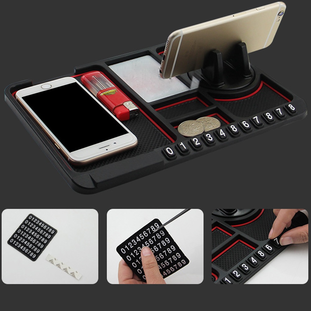 Thảm chống trượt trên Taplo Ô tô để giá đỡ điện thoại, chìa khóa tích hợp kèm bảng báo SĐT