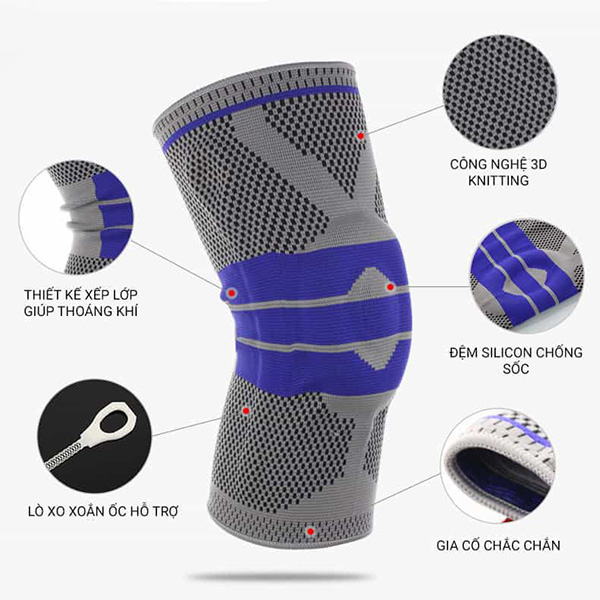 Băng Gối Thể Thao Aolikes Knee Pads Có Lớp Đệm Silicon Và Lò Xo Chính Hãng Aolikes (1 Chiếc)