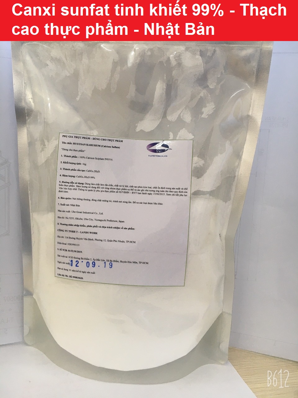 1kg Canxi sunfat Nhật Bản tinh khiết 99% làm đậu hũ nhanh đông ngon béo