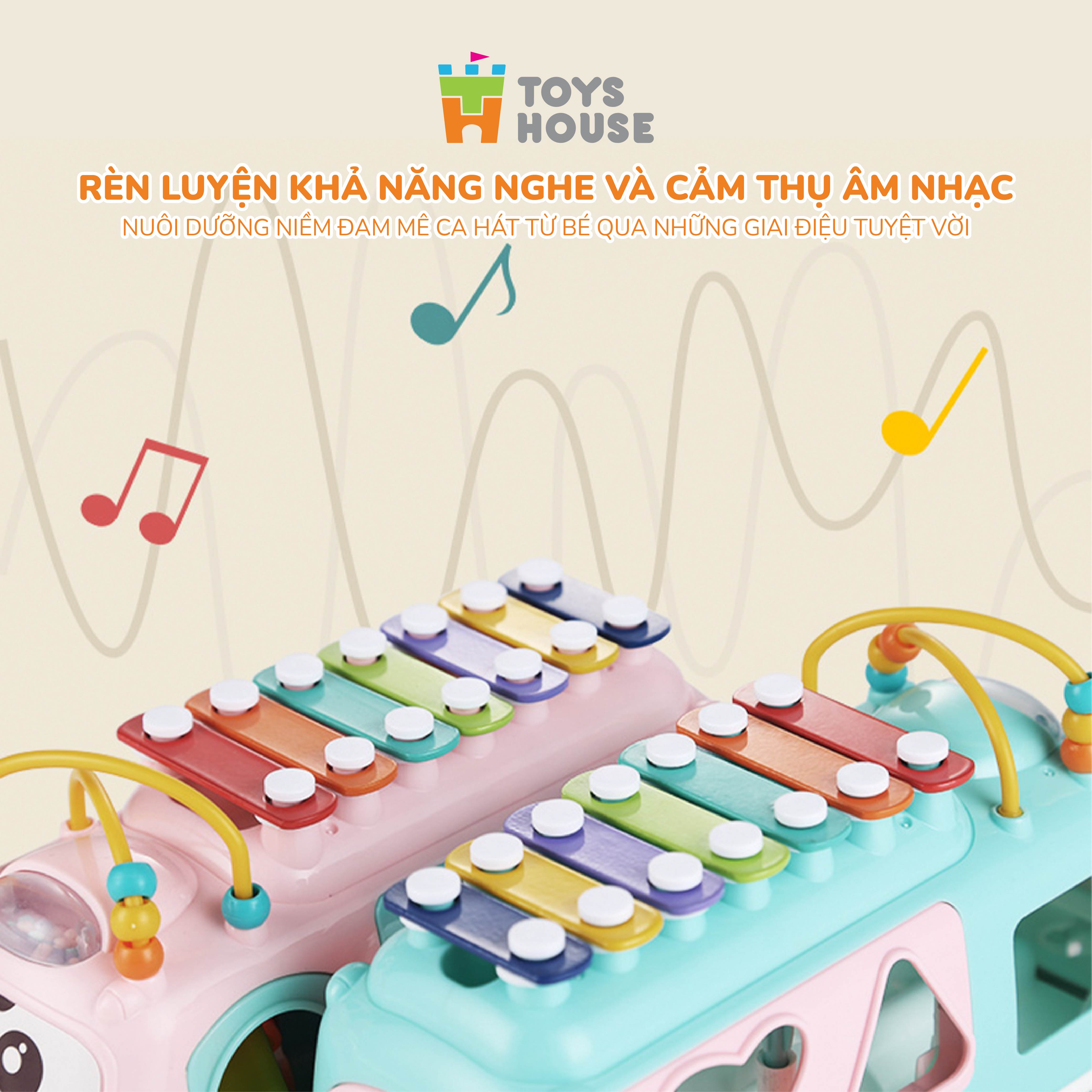 Đồ chơi giáo dục cho bé - ô tô thả khối kết hợp đàn gõ Xylophone ToysHouse HE8036 - màu xanh/hồng