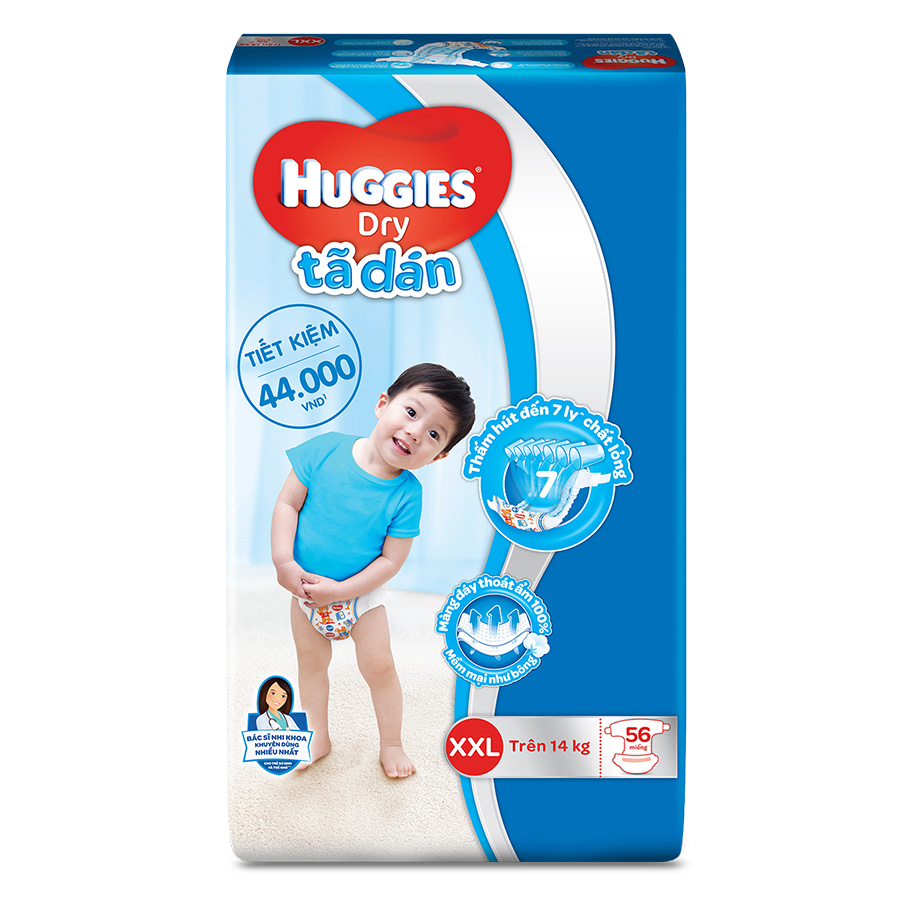 Tã Dán Huggies Dry Gói Cực Đại XXL56 (56 Miếng) - Bao Bì Mới