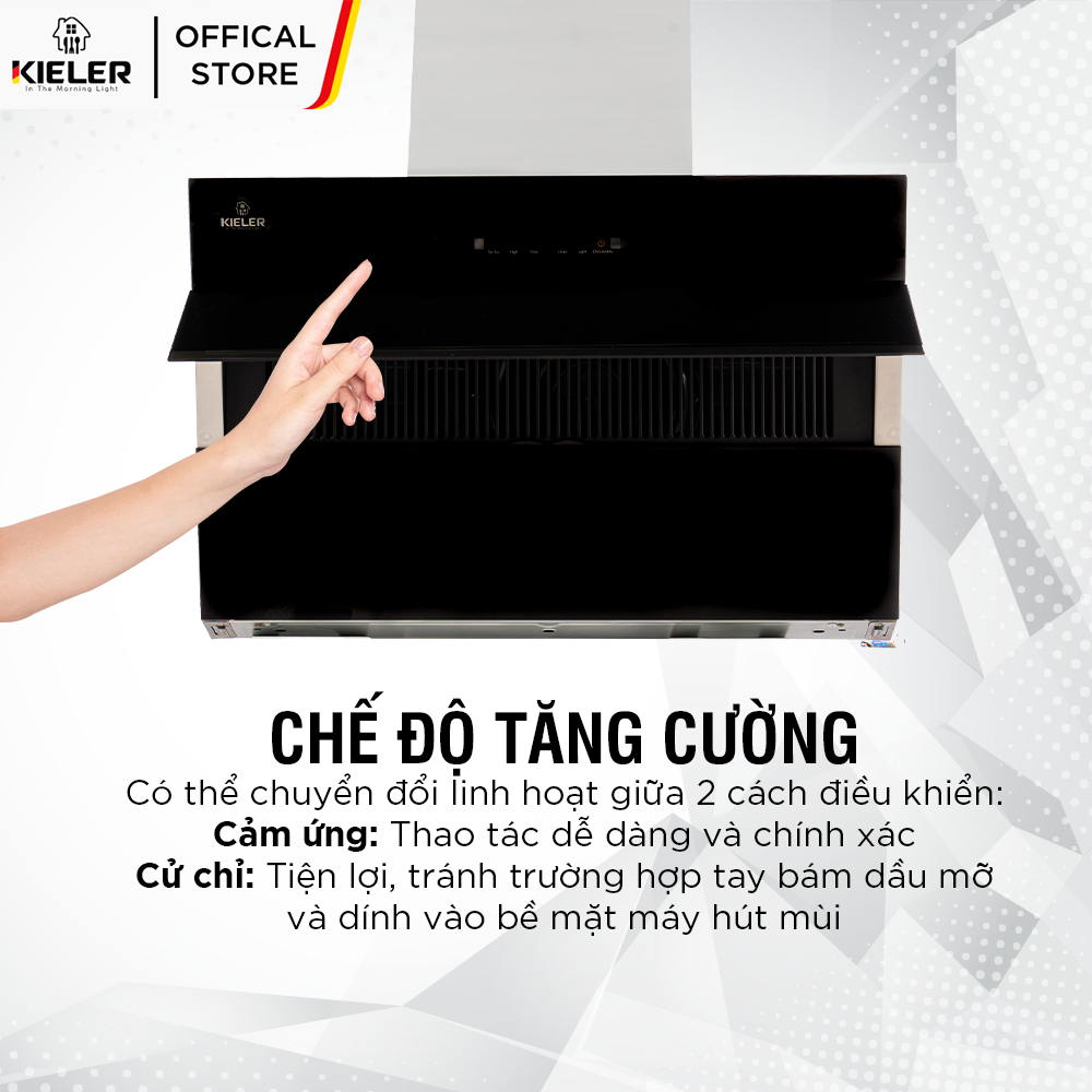 Máy hút mùi KIELER KL-SUPER998 công suất hút cao, không gây tiếng ồn, kiểu vát kính sang trọng, điều khiển bằng cử chỉ - Hàng Chính Hãng