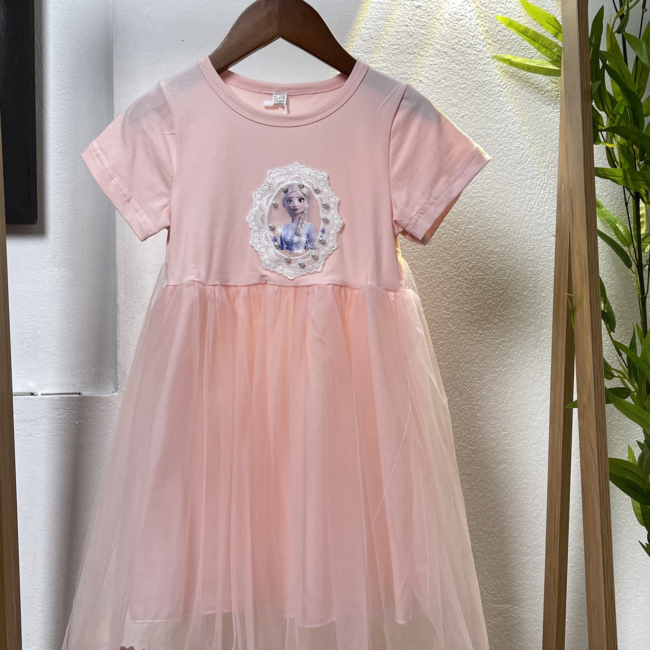 Váy công chúa bé gái cộc tay, Đầm dự tiệc cho bé 3-8 tuổi Elsa đính ngọc vải ren cao cấp điệu đà đáng yêu
