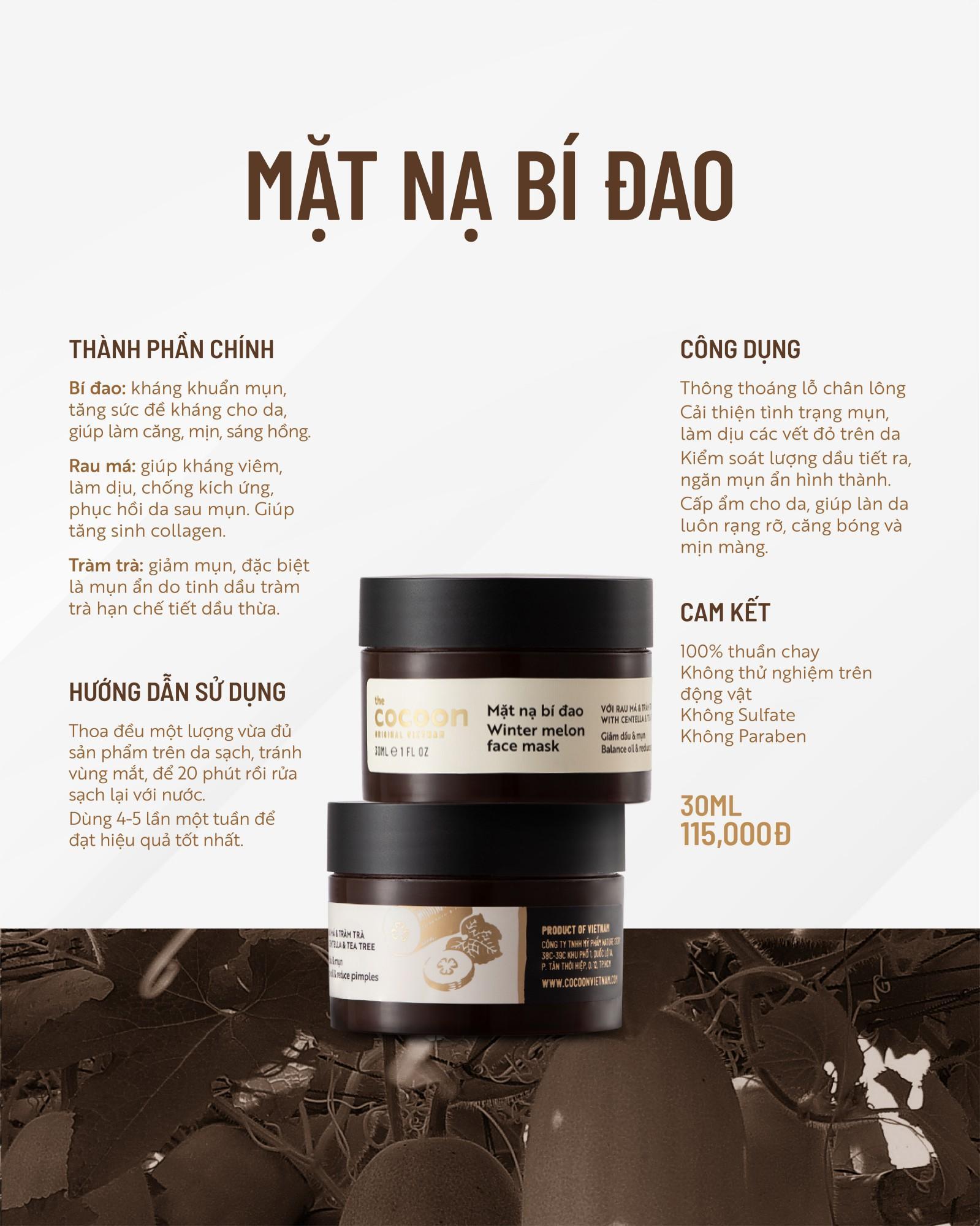 Combo chăm sóc da mụn chuyên sâu Cocoon : Gel bí đao rửa mặt Cocoon 140ml + Nước bí đao cân bằng da Cocoon 140ml + Tinh chất bí đao Cocoon 70ml + Dung dịch chấm mụn bí đao Cocoon 5ml + Mặt nạ bí đao 30ml