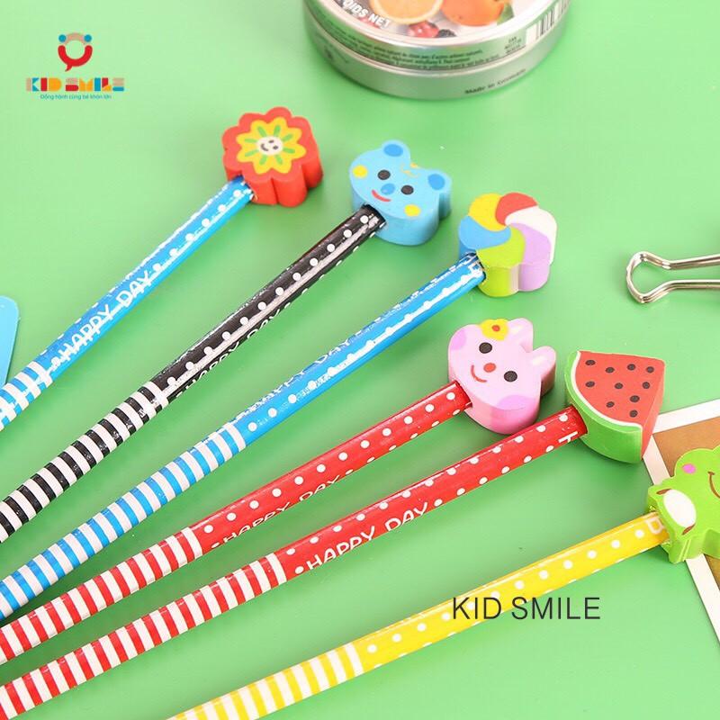 Bút chì kèm tẩy SET 5 CHIẾC họa tiết hoạt hình ngộ nghĩnh dễ thương cho bé - Dozkidz