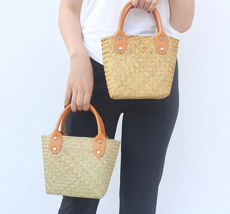 Túi nhỏ mây tre lá rơm dệt,túi xách tay nữ đan tay đi biển túi mini dệt thủ công handmade Giỏ đan lát wicker bags bamboo