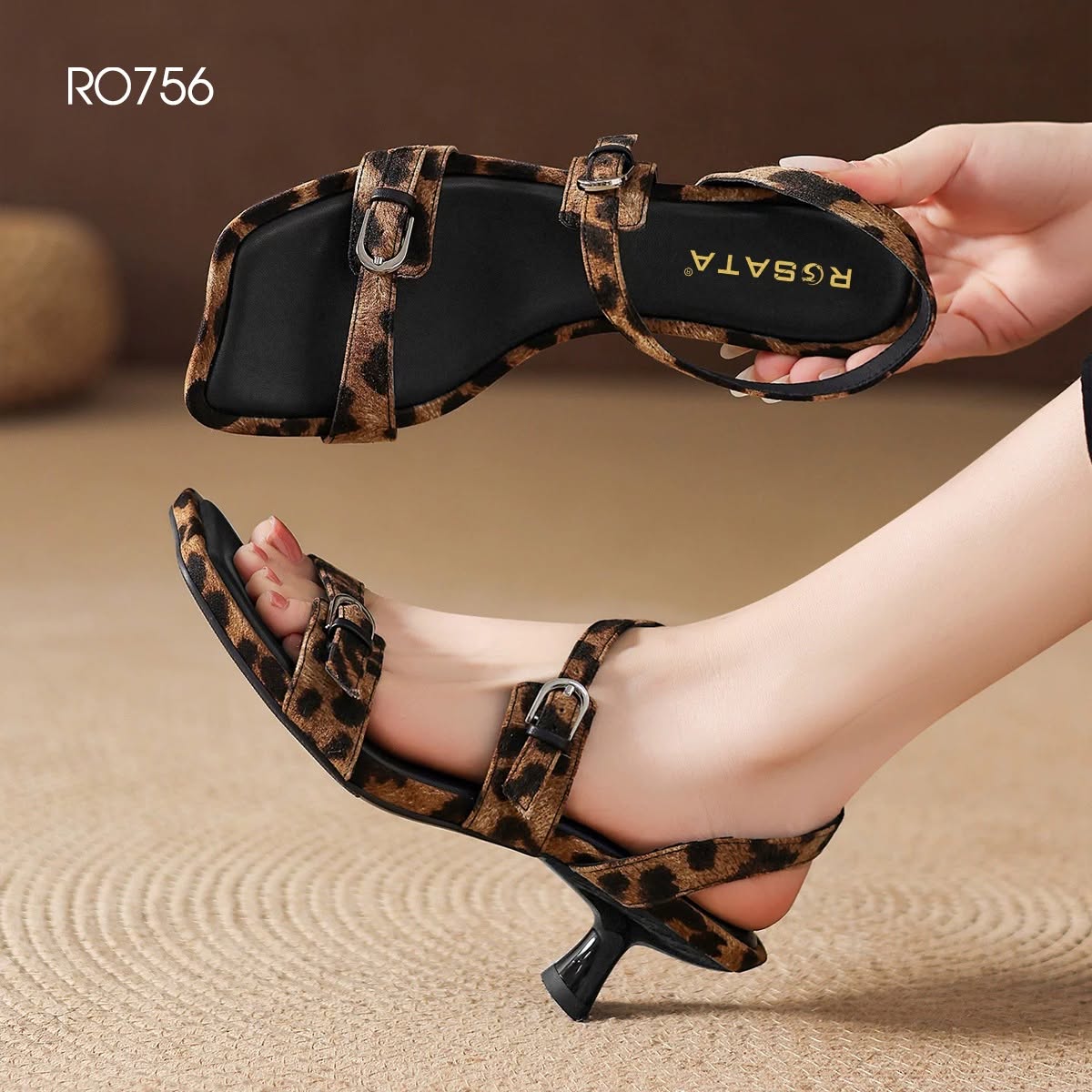 Sandal cao gót nữ da vân ROSATA RO756 -6p- Beo - BKSTORE - HÀNG VIỆT NAM
