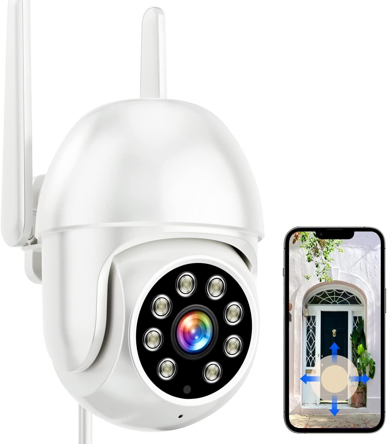 Camera an ninh ngoài trời 2K, PTZ 355 ° Xem hệ thống bảo mật 3MP 2.4GHz Máy ảnh an ninh không dây WiFi với tầm nhìn ban đêm màu sắc