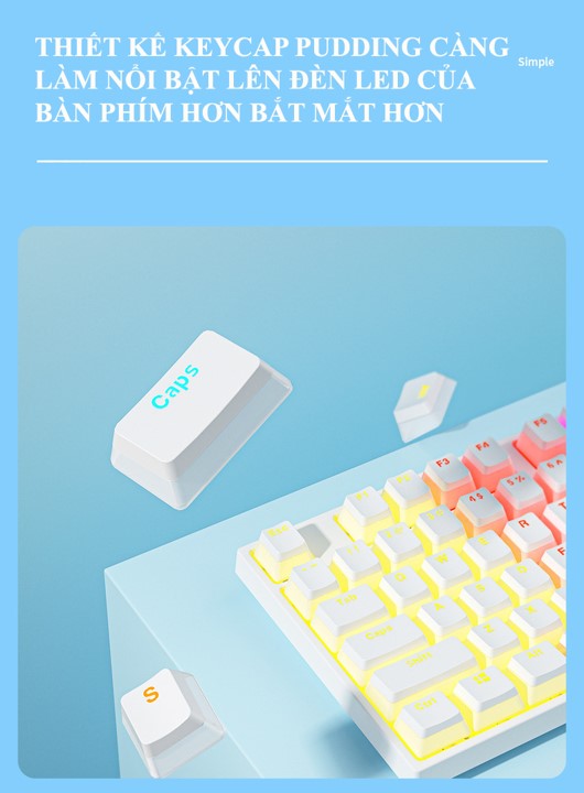 Bàn phím cơ Blue Switch ZIFRIEND KA102T với thiết kế full size 104 phím sử dụng keycap pudding xuyên led cực đẹp