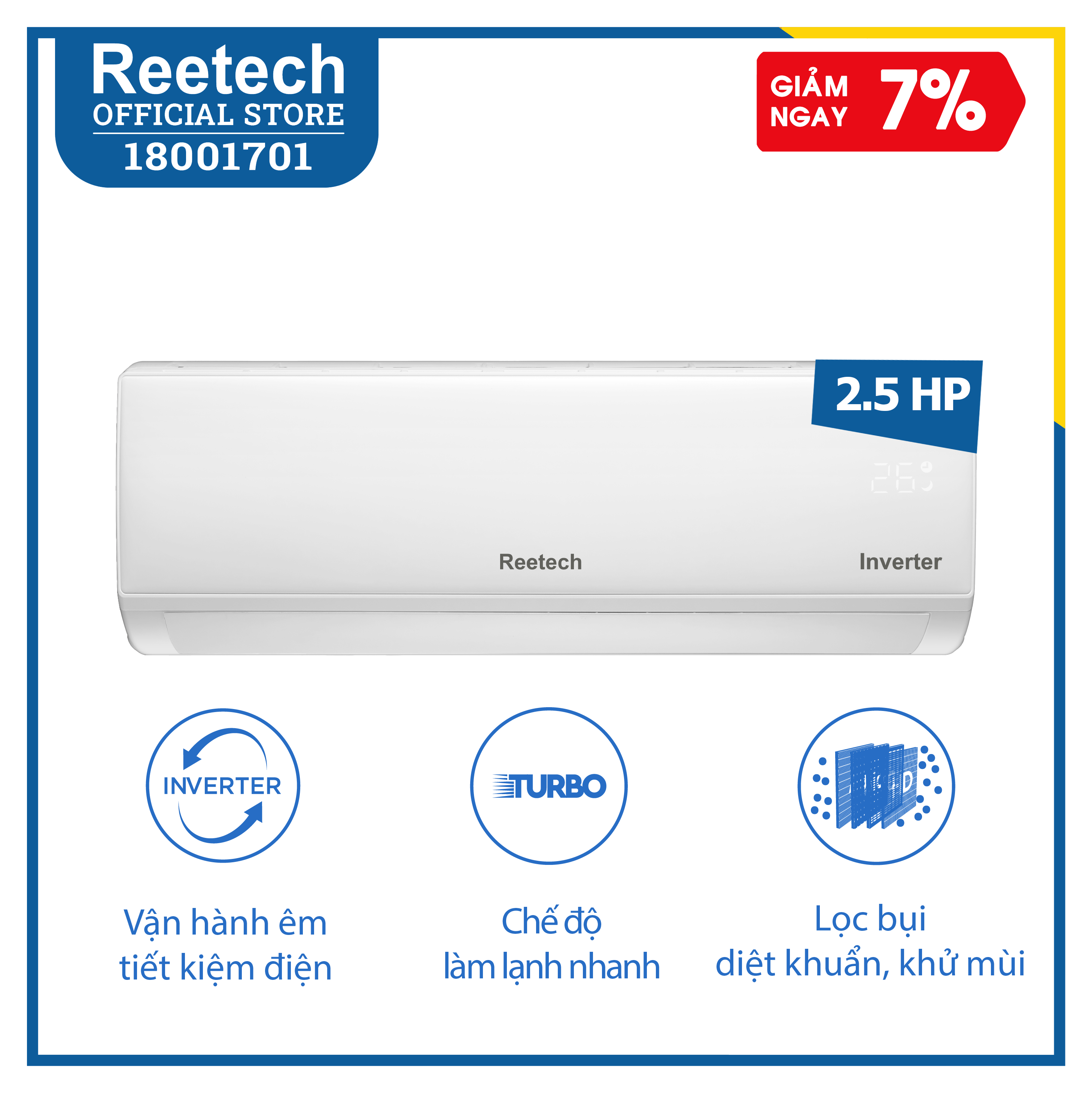 Máy lạnh Reetech Inverter 2.5HP RTV24-TC-BI/RCV24-TC-BI - Hàng chính hãng (chỉ giao HCM, HN và một số tỉnh)