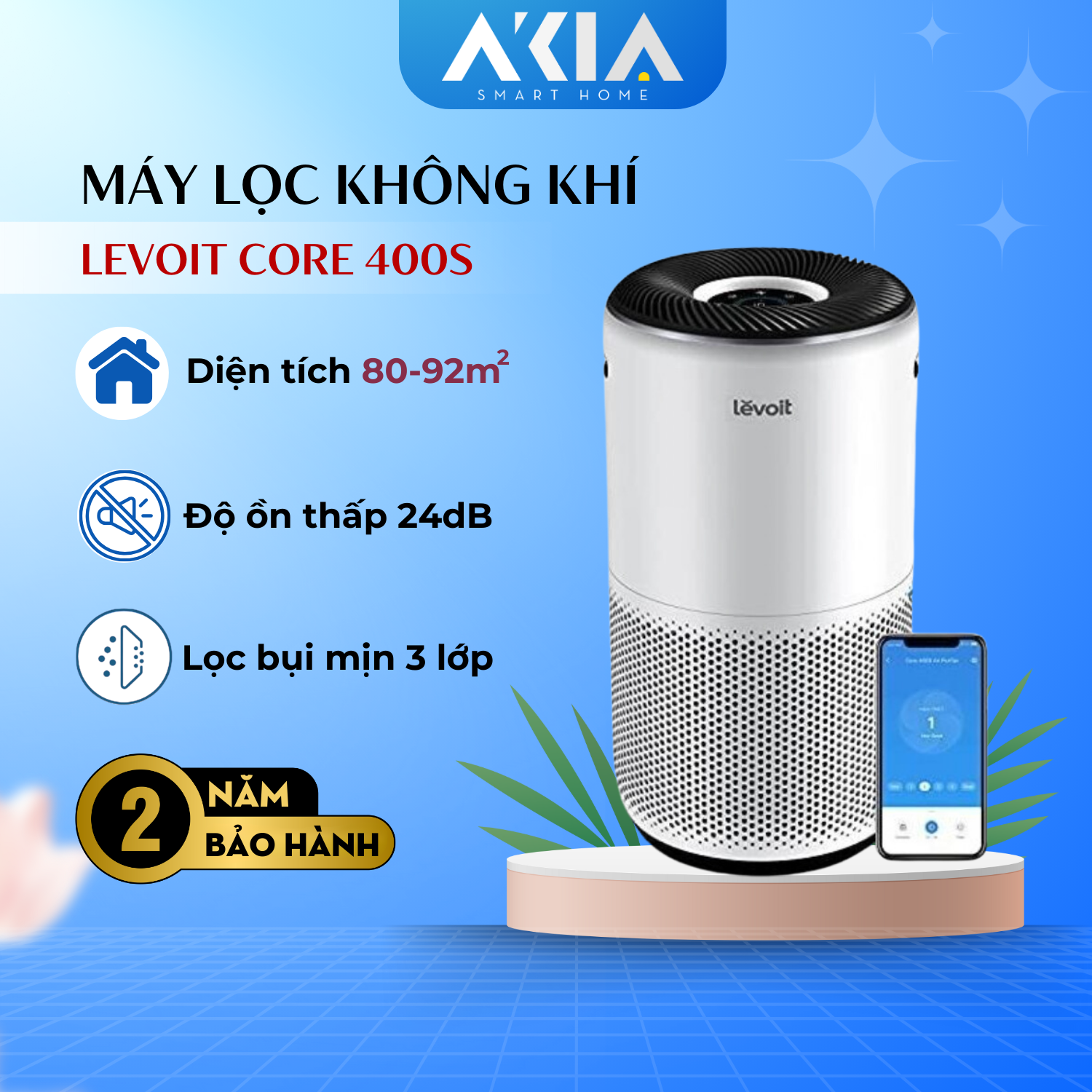 Máy lọc không khí Levoit 400S - Diện tích 92m2, Bộ lọc HEPA 13 - Hàng chính hãng