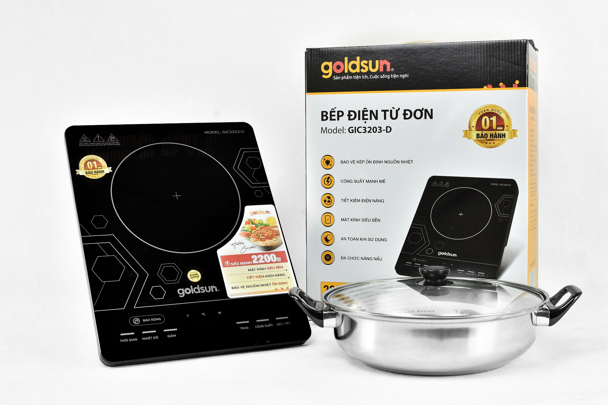 Bếp Từ Đơn Goldsun GIC3203-D (2200W) - Kèm Nồi Lẩu - Hàng Chính Hãng