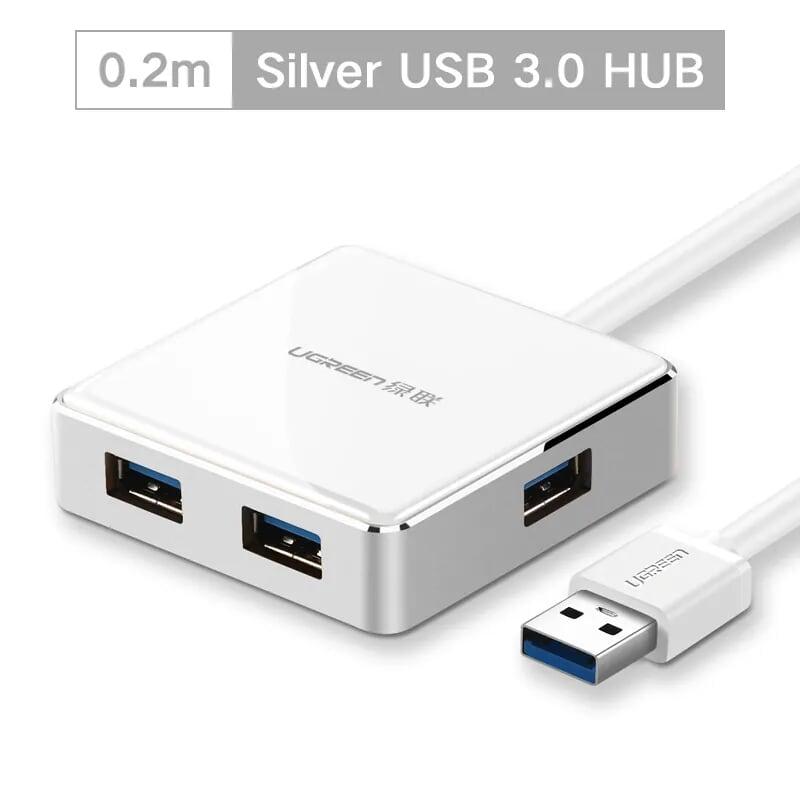 Ugreen UG20789US168TK 20CM màu Bạc Bộ chia HUB USB 3.0 sang 4 USB 3.0 hỗ trợ nguồn 5V - HÀNG CHÍNH HÃNG