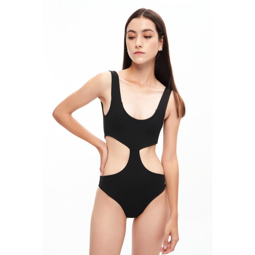 Đồ bơi một mảnh, màu đen, hở lưng, điểm nhấn giữa &amp; khoét 2 bên hông, là min - DOUBLE SIDE CUTOUT SWIMSUIT
