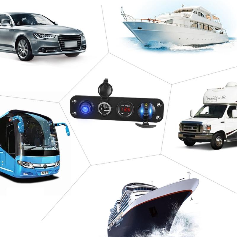 Xe QC3.0 USB TYPE C PD Bộ sạc nhanh LED Voltmeter 12v Outlet On-Off Switch Panel cho xe thuyền Marine RV Truck Camper