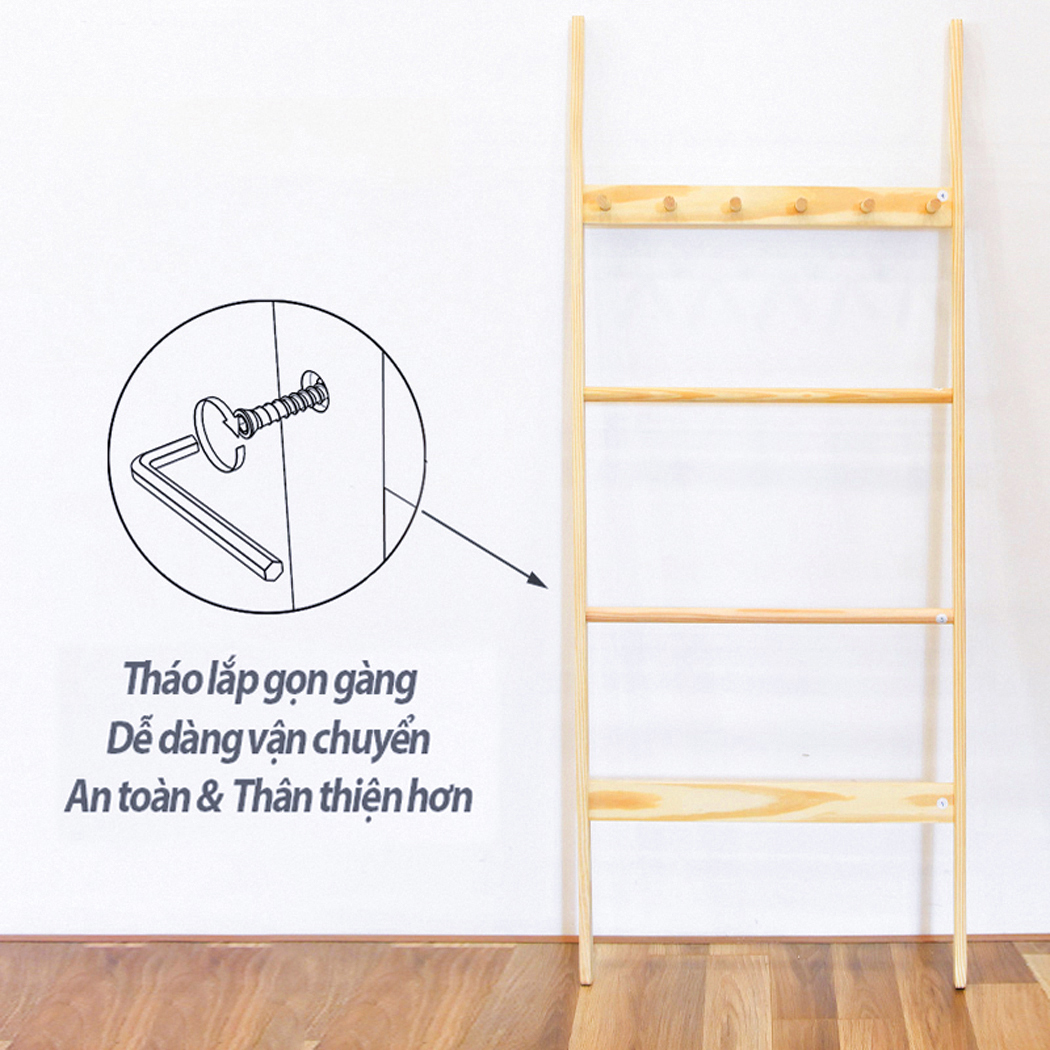 THANG GỖ TRANG TRÍ/ THANG DECOR Vuadecor MÀU TỰ NHIÊN - TOWEL LADDER B