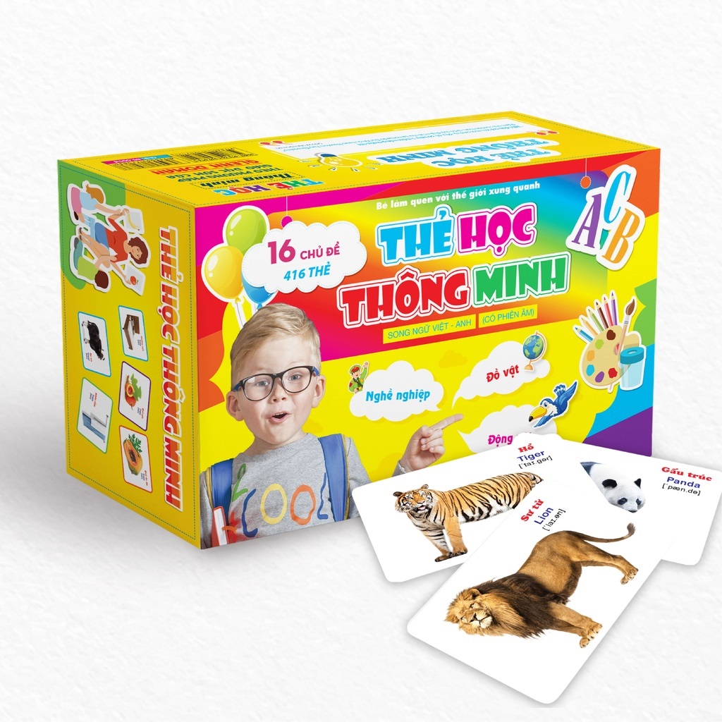 Bộ Thẻ Học Thông Minh Cho Bé, Flashcard Song Ngữ Anh Việt 16 Chủ Đề 416 Thẻ, Đồ Chơi Giáo Dục Sớm