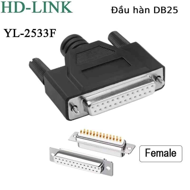 Đầu hàn nối COM DB25 chân đồng vỏ ốp nhựa dẻo PVC HD-Link YL-2533. HÀNG CHÍNH HÃNG