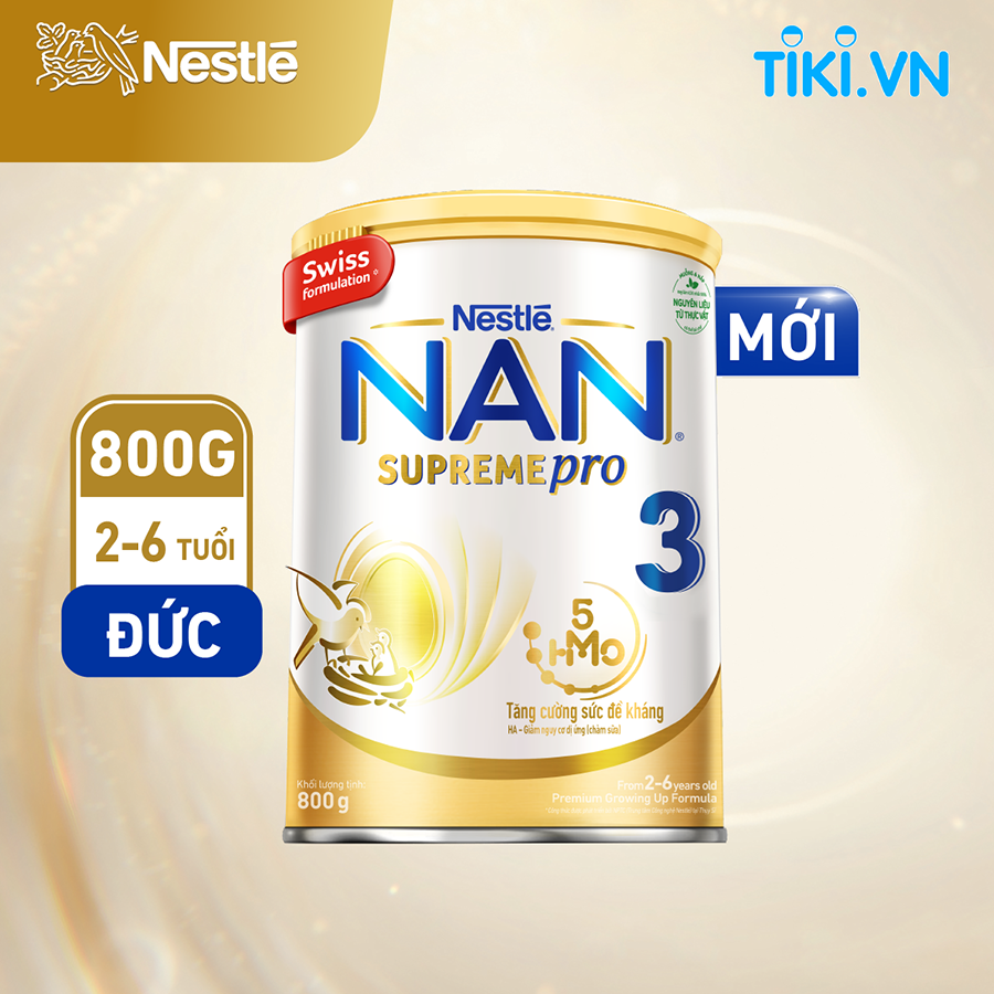 Sữa bột Nestlé NAN SupremePro 3 nhập khẩu từ Đức với 5HMO giúp tăng đề kháng, đạm Gentle Optipro giúp dễ hấp thu &amp; ngừa nguy cơ dị ứng (chàm sữa) (2 - 6 tuổi)