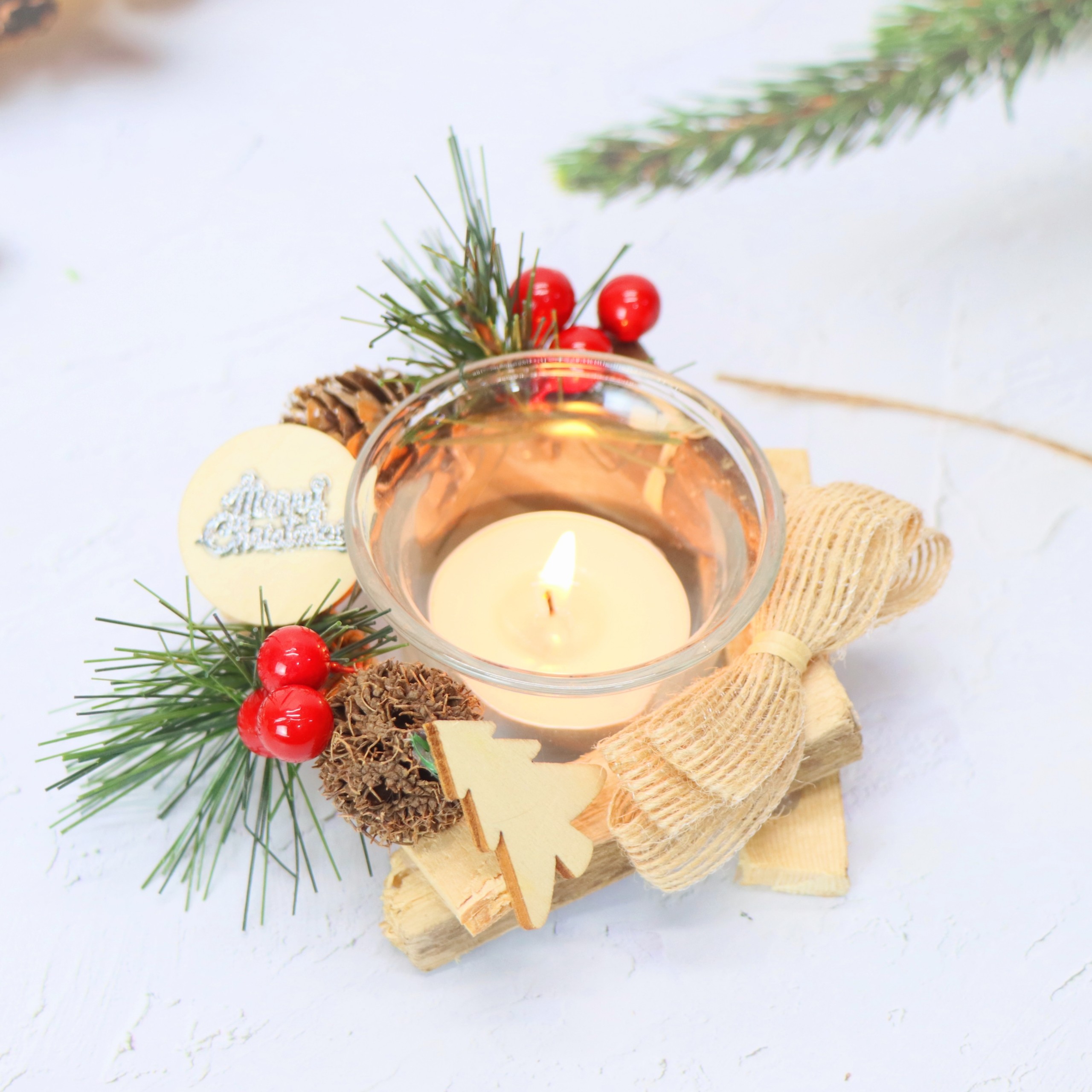 Nến Giáng Sinh NEN02 Để Bàn Trang Trí Noel – Mẫu GỖ VINTAGE