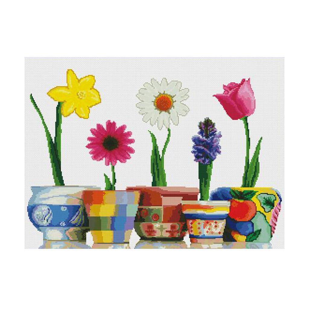 Handmade Ribbon Embroidery Flower Painting Kit Cross Stitch DIY Decoration