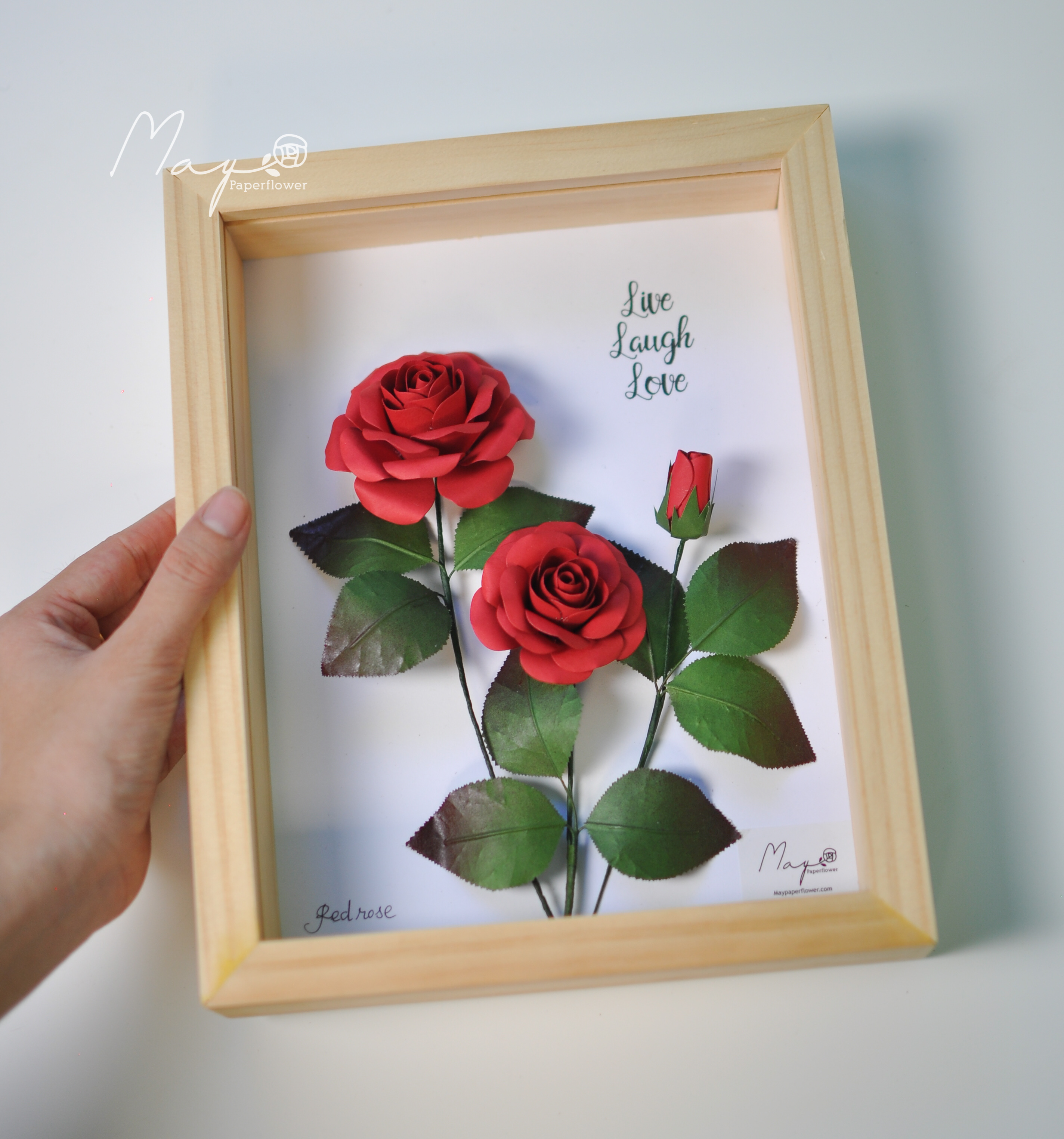 Tranh hoa giấy handmade trang trí cao cấp SIMPLICITY Hoa Hồng 20x25 cm - Maypaperflower Hoa giấy nghệ thuật