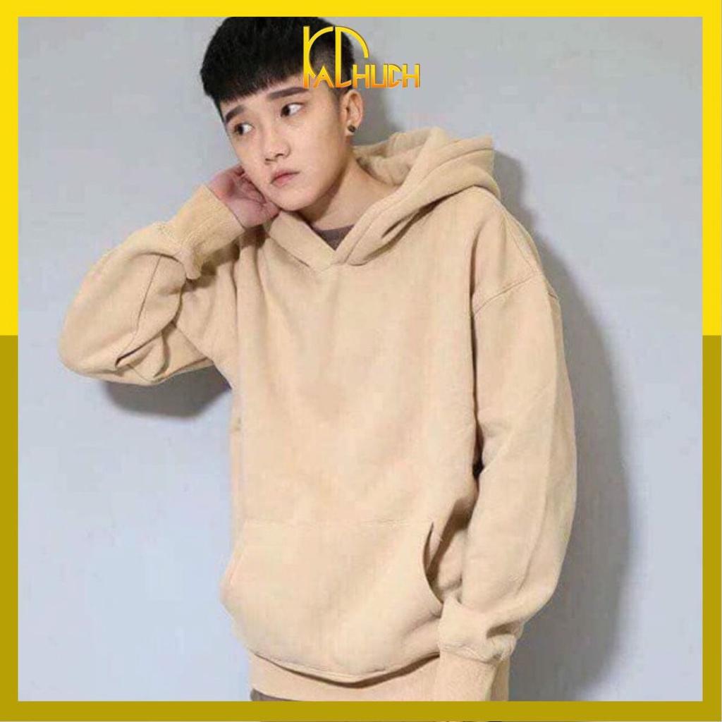 Áo hoodie trơn màu be nón 2 lớp vải nỉ bông mềm mịn