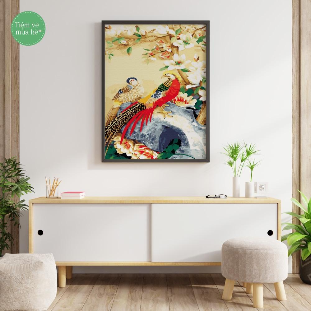 Tranh tô màu theo số - Chim và hoa mùa hạ đã căng khung 40x50cm