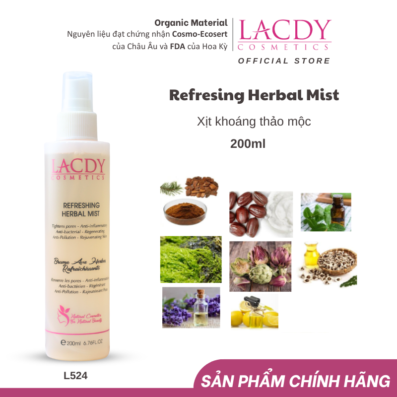 Xịt khoáng thảo mộc se khít lỗ chân lông, chống ô nhiễm da, ngăn ngừa lão hóa - L524 REFRESHING HERBAL MIST