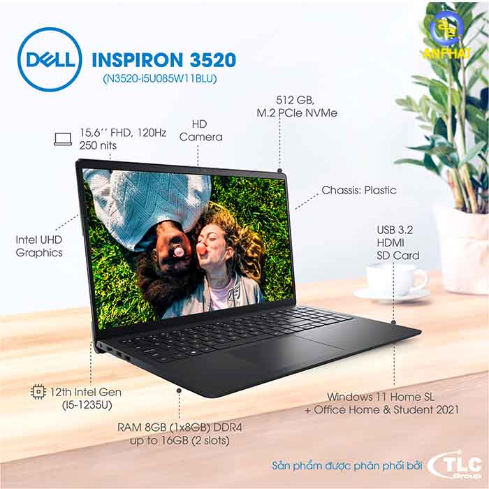 Laptop Dell Inspiron 3520 N5I5122W1 (Core i5 1235U/ 8GB/ 256GB SSD/ 15.6inch Full HD/ Windows 11 Home/ Black) - Hàng chính hãng