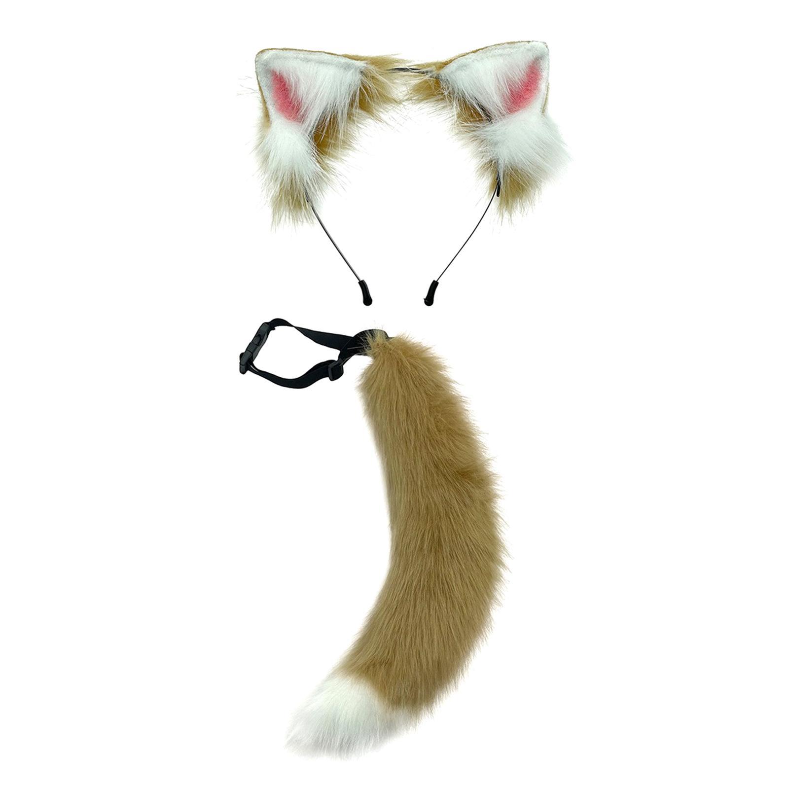 2Pieces Fox Ears Hair Hoop, Headwear Lovely Plush for Cosplay Costume Kits