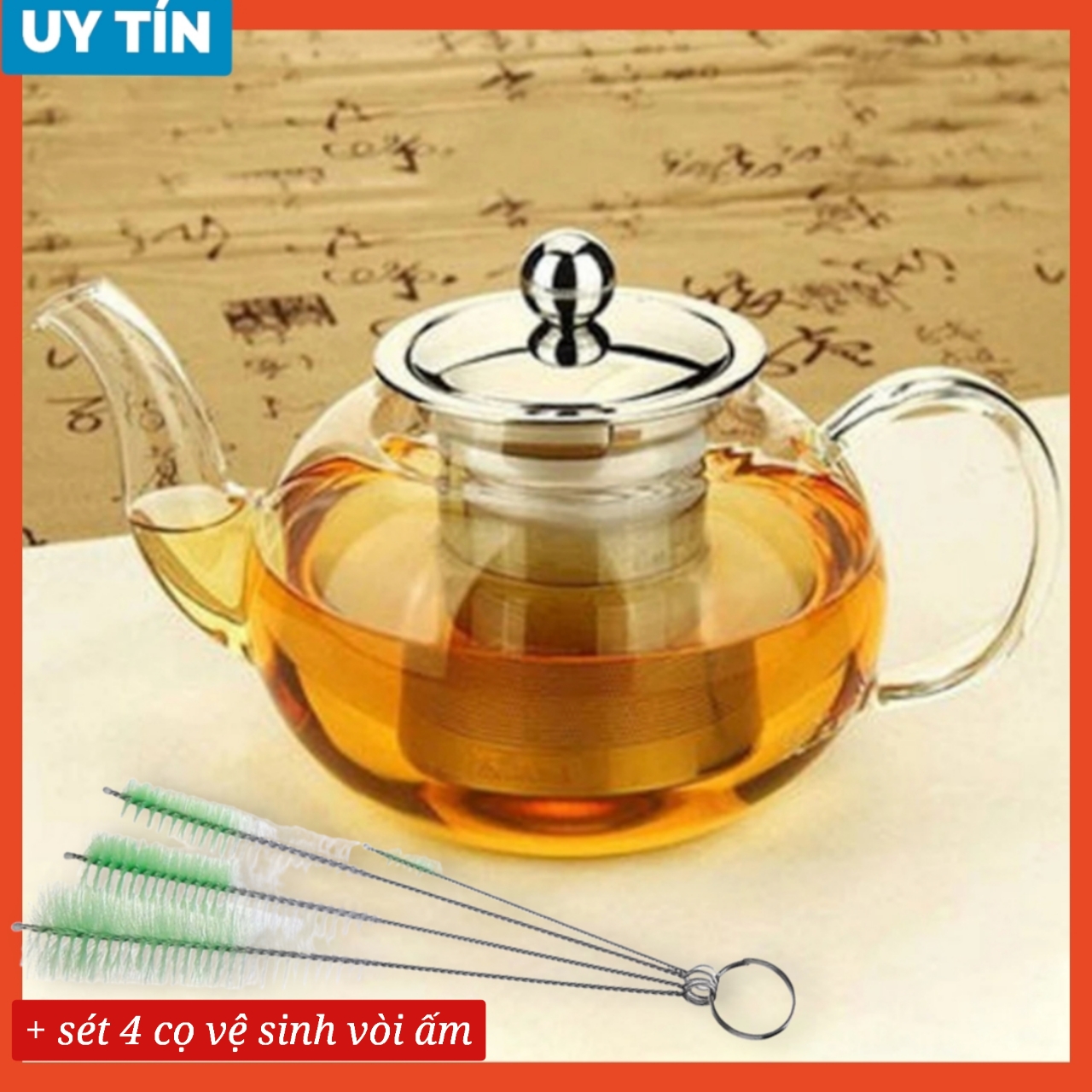 Ấm pha trà thủy tinh lõi lọc inox thủy tinh chịu nhiệt